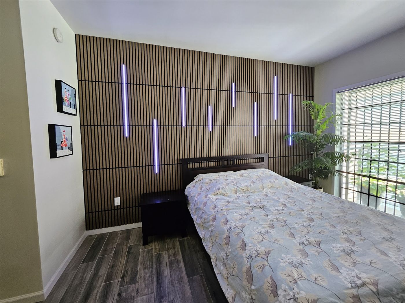 Acoustic slat wall with LED accents