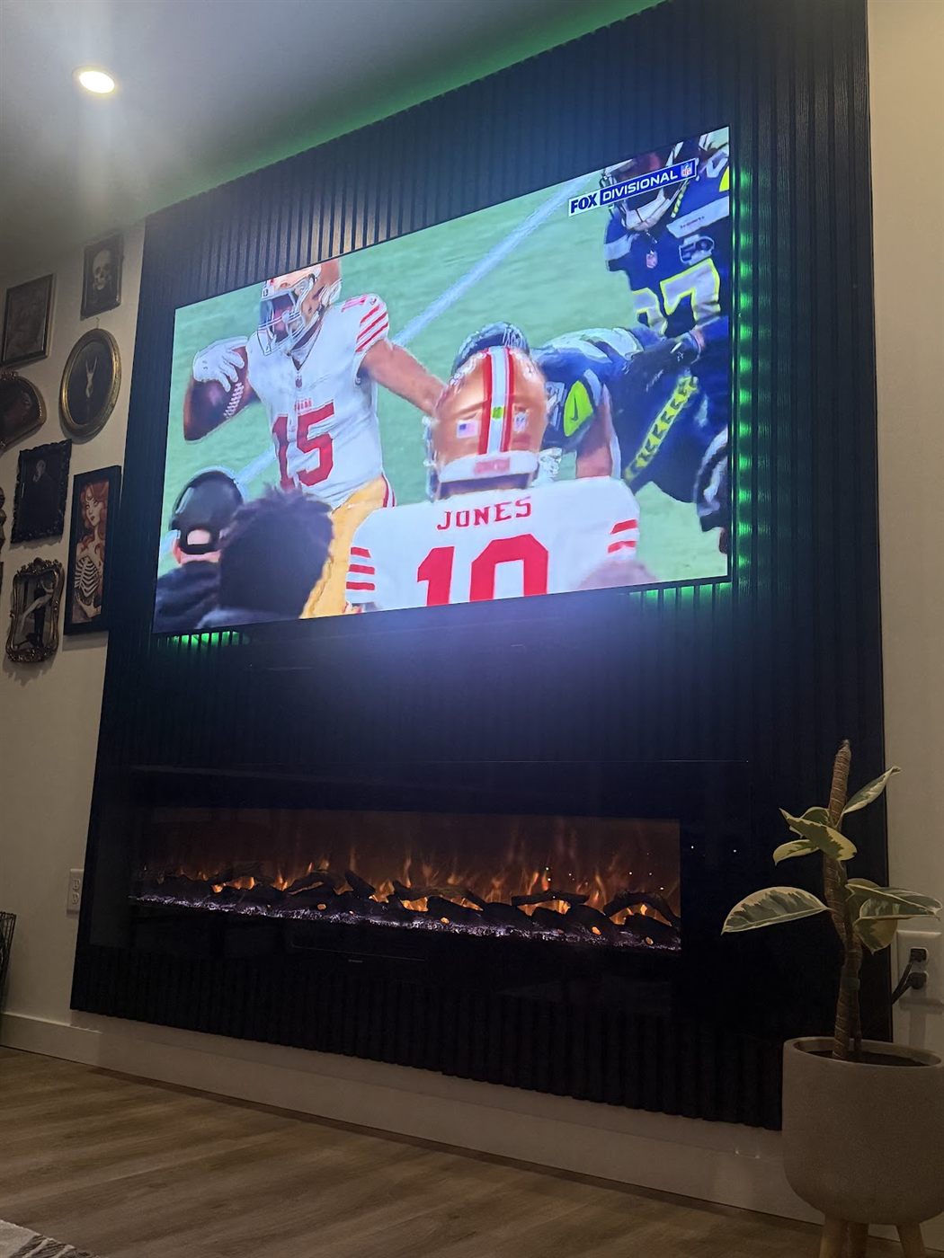 Black panel media wall with LED